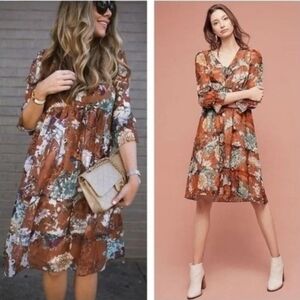 Hemant & Nandita Dress Size 8 Zeri Floral Boho Peasant Rust Orange Bird